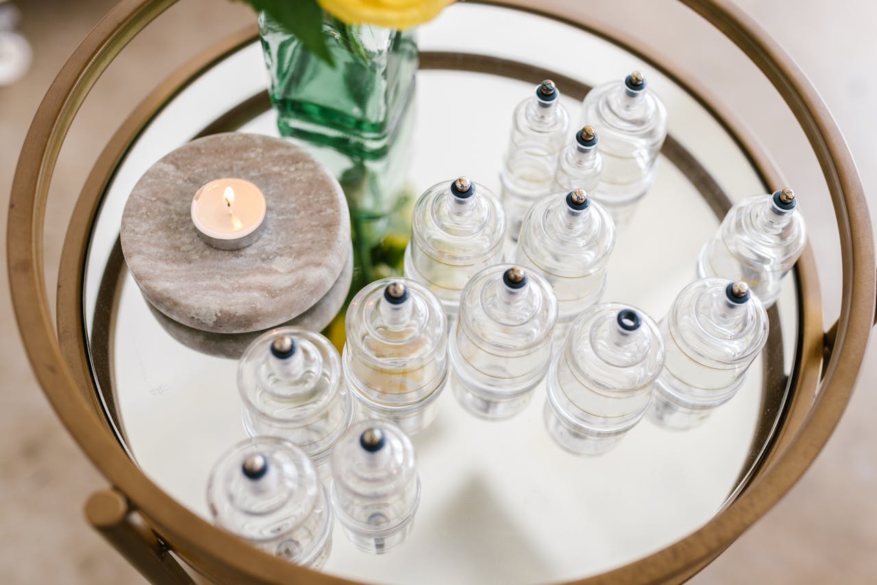 A picture consisting of the equipment used when performing manual cupping therapy.